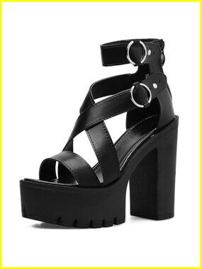 Womens High Chunky Heel Ankle Strap Goth Sandals Comfort Cutout Open Toe Block